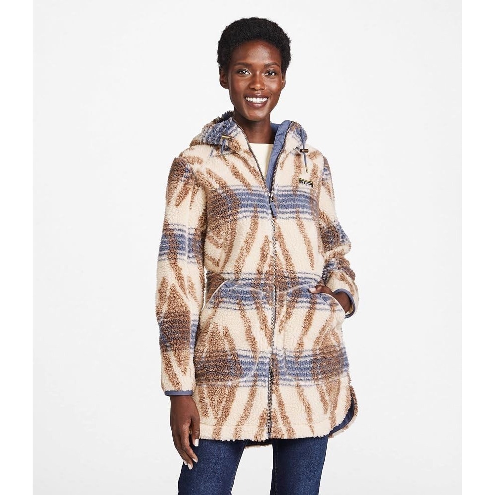 LL Bean Womens S Mountain Pile Aztec Sherpa Full Zip Long Jacket Outdoor Hike